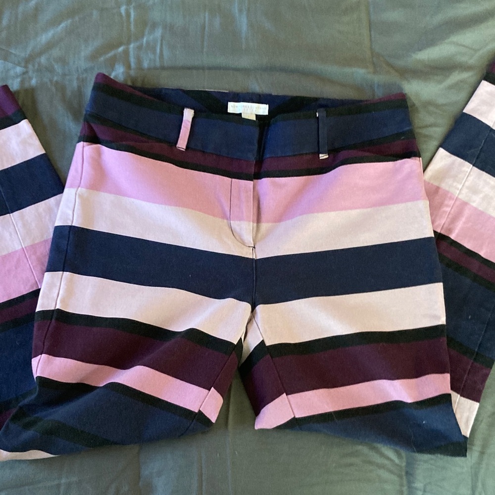 New York & Company Pink and Navy Striped Pants
